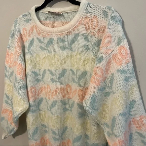 VINTAGE 1980s Justin Allen Spring Cottagecore Pastel Sweater - Size M - Picture 8 of 13